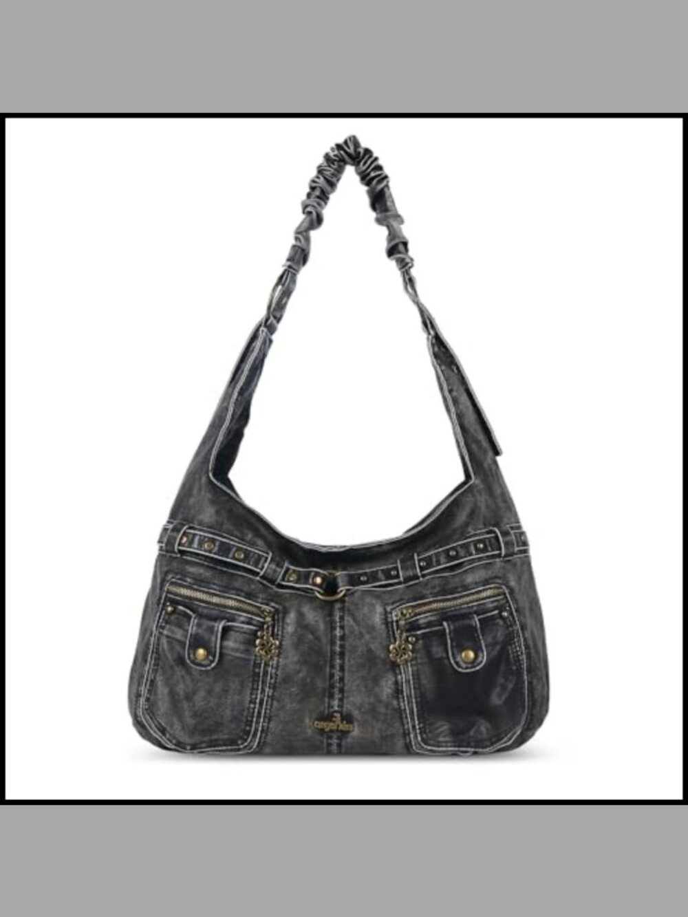 Large Vegan Leather Hobo Shoulder Bag Multi-Pocket Tote with Studs